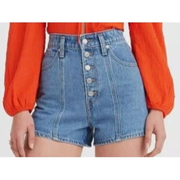 Levi's Womens 32 High Waisted Mom Jean Shorts Exposed Button Fly